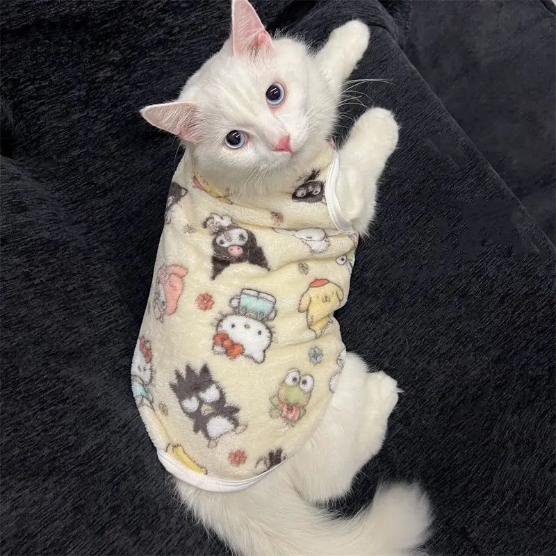 Kawaii Sanrio Flannel Pet Vest – Hello Kitty Cat & Small Dog Outfit