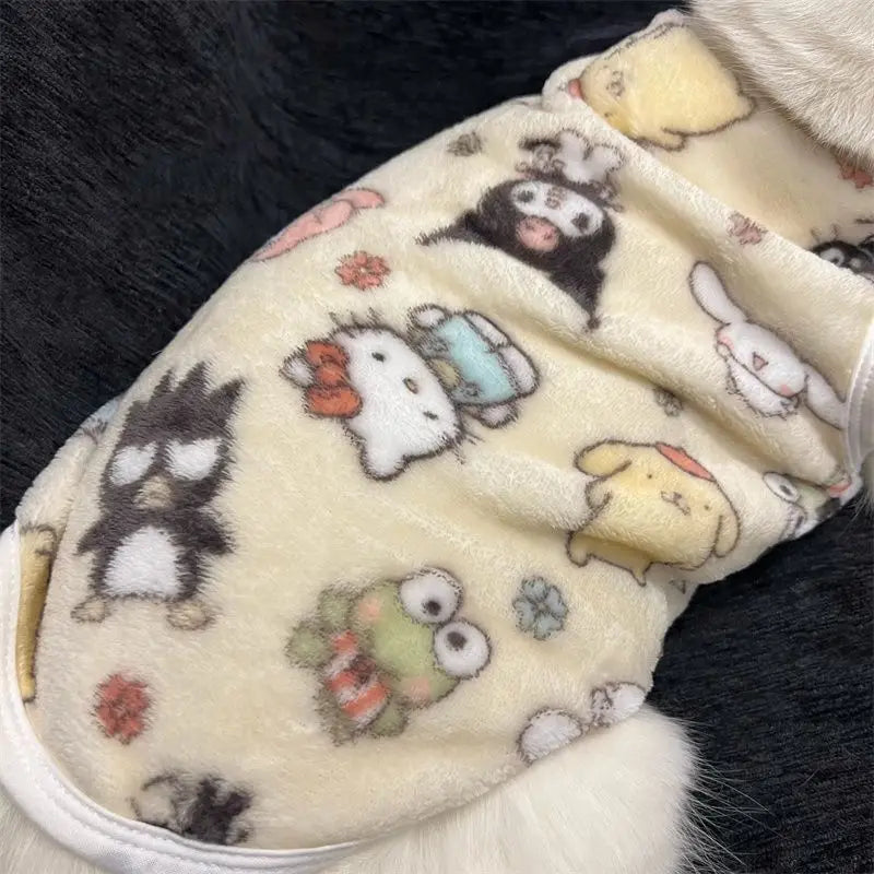 Kawaii Sanrio Flannel Pet Vest – Hello Kitty Cat & Small Dog Outfit