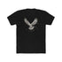 Black t-shirt with a white eagle design on a white background