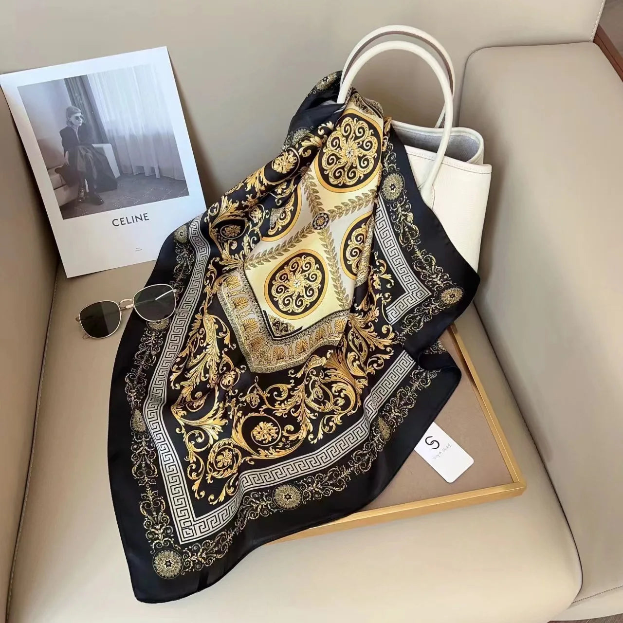 SIMPLEJEWEL 70cm Silk Square Scarf Women Satin Bandana Print Scarves Head Band Fashion Lady Hair Shawl Wrap Neckerchief Hijab