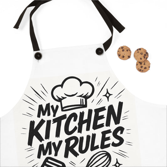 My Kitchen My Rules Apron β Chef Hat & Utensils Black & White Cooking Apron