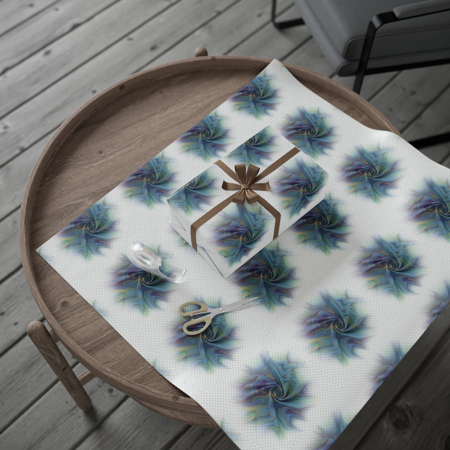 Wrapping Paper Roll — Iridescent Marble Swirl Pattern