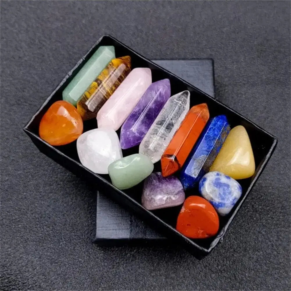 14PCS 7 Chakra Points,Crystal Pillar Set,Yoga Energy, Home Decoration Gift