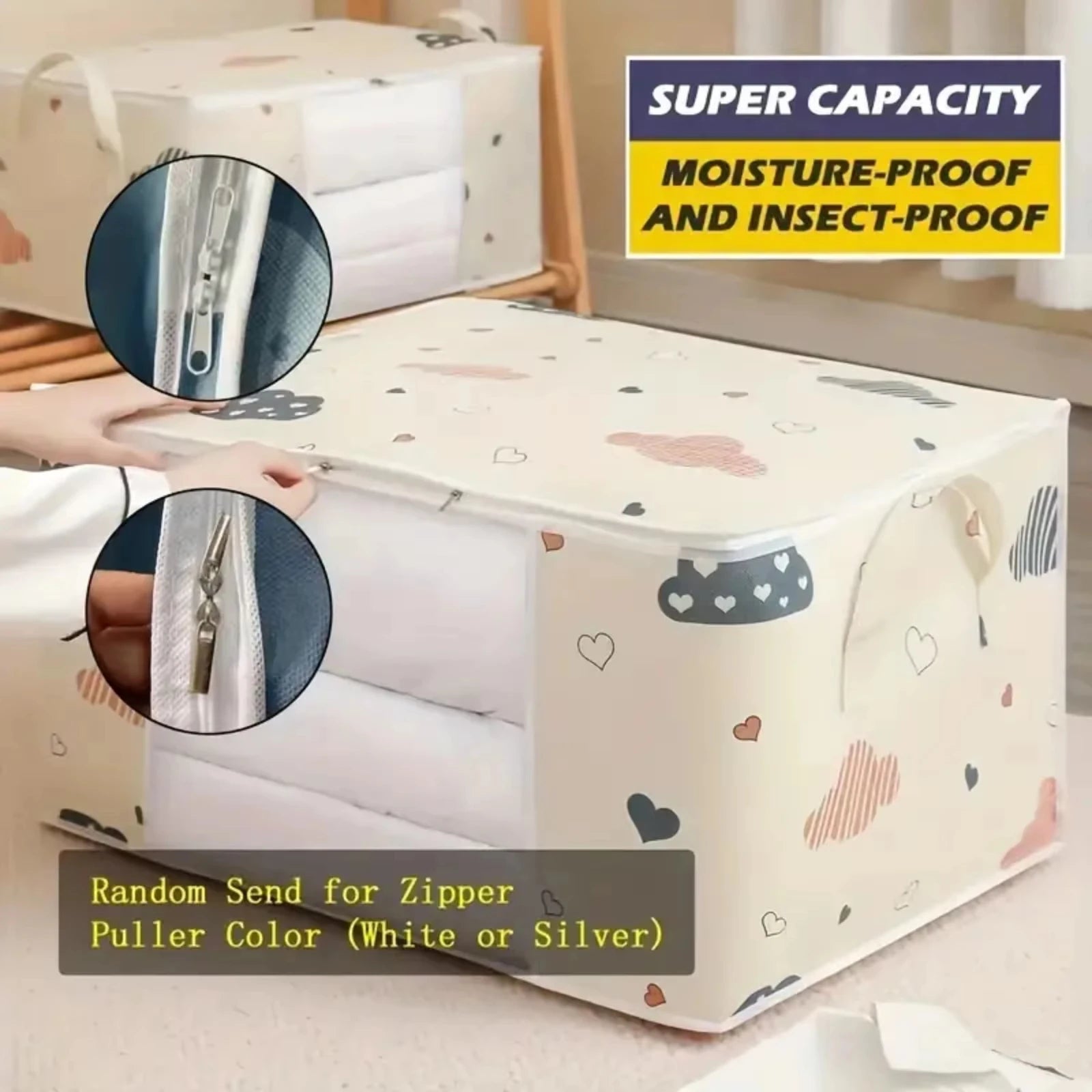 Large Capacity Clothes Storage Bag Organizer With Reinforced Handle Suitable For Blankets Bedding Foldable With Sturdy Zipper