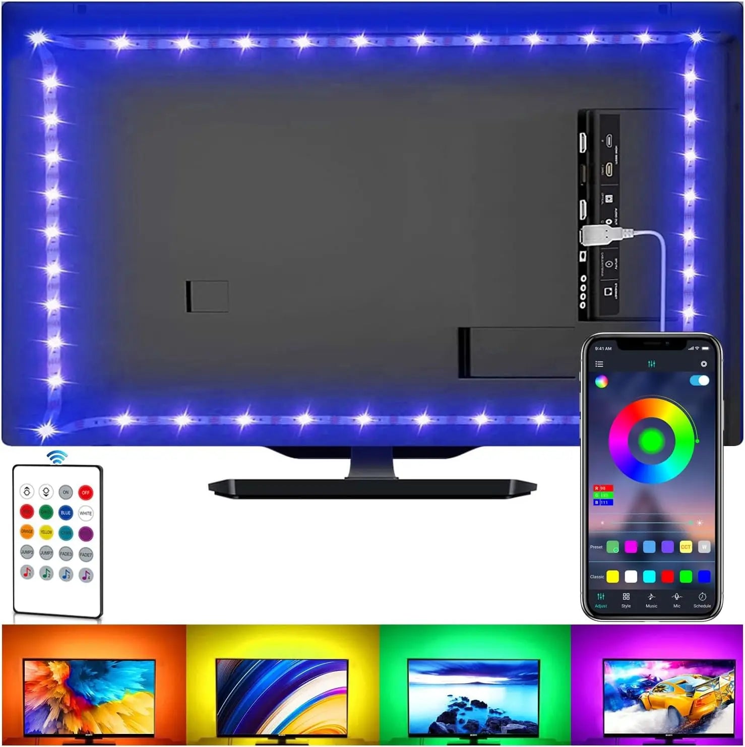 LED Strip Lights for TV ,Bluetooth USB TV Backlight Kit with Remote,5050SMD 5V RGB LED Lamp Tape for Home Decor Lighting Flexibl