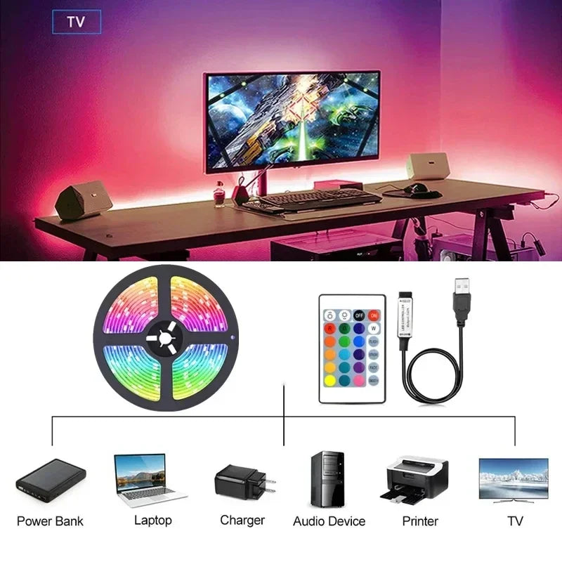 RGB LED Strip Lights with APP Control – USB Powered 5050 Light Tape