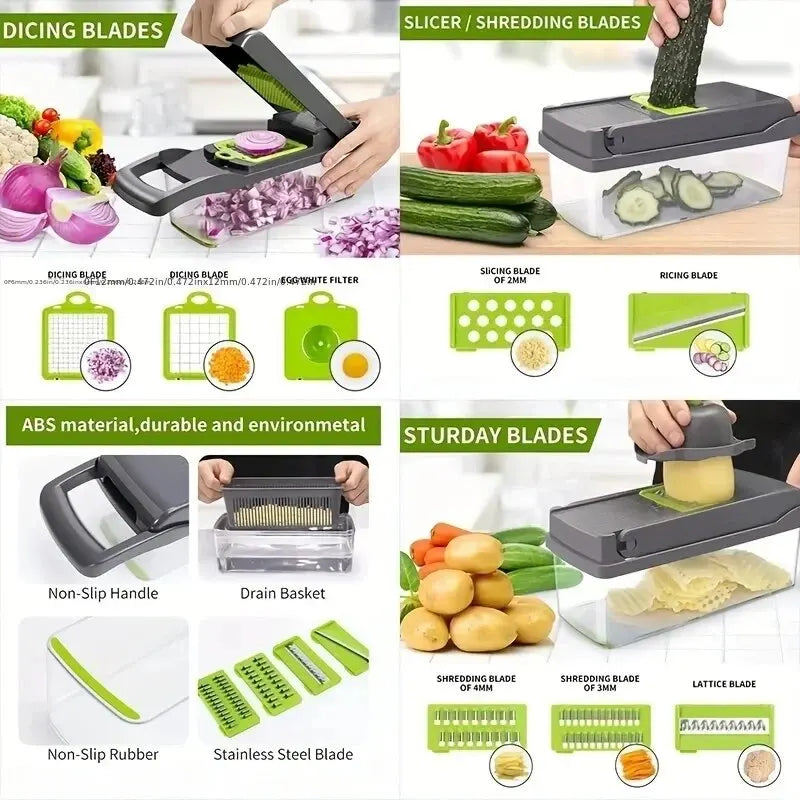 Multifunctional Vegetable Chopper Handle Food Grate Food Chopper Vegetable Slicer Dicer Cut 14/16 in 1 Kitchen Items Cocina
