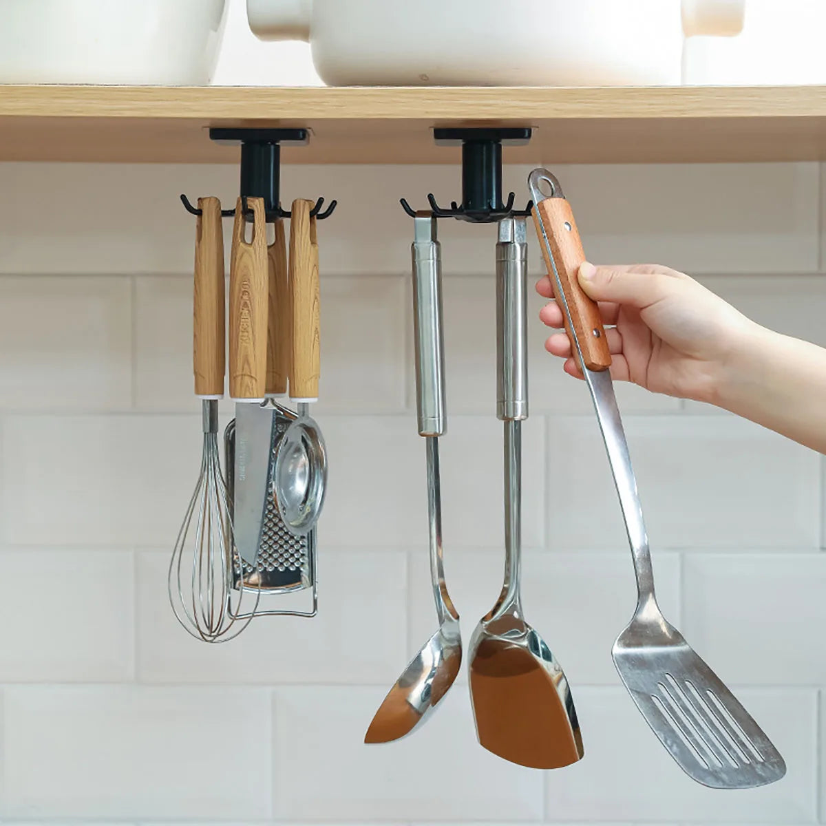 1/2pcs-Kitchen Hooks Rotating Storage Rack Without Punching Wall-Mounted Kitchenware Supplies Gods Multifunctional Shelves