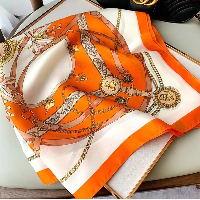 SIMPLEJEWEL 70cm Silk Square Scarf Women Satin Bandana Print Scarves Head Band Fashion Lady Hair Shawl Wrap Neckerchief Hijab
