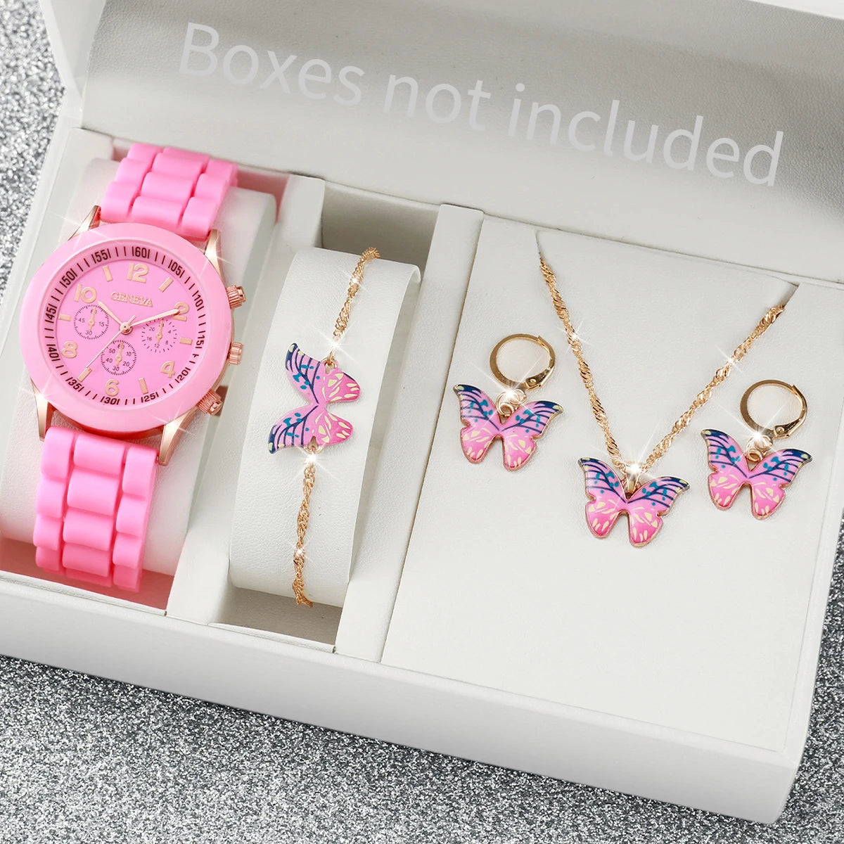 5PCS Set Luxury Watch Women Ring Necklace Earrings Rhinestone Fashion Wristwatch Female Casual Ladies Watches Bracelet Set Clock