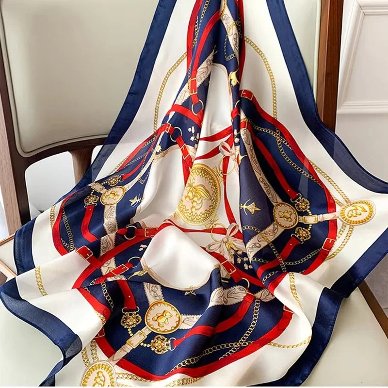SIMPLEJEWEL 70cm Silk Square Scarf Women Satin Bandana Print Scarves Head Band Fashion Lady Hair Shawl Wrap Neckerchief Hijab