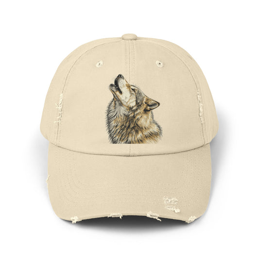 Howling Wolf Distressed Cap — Rustic Animal Dad Hat