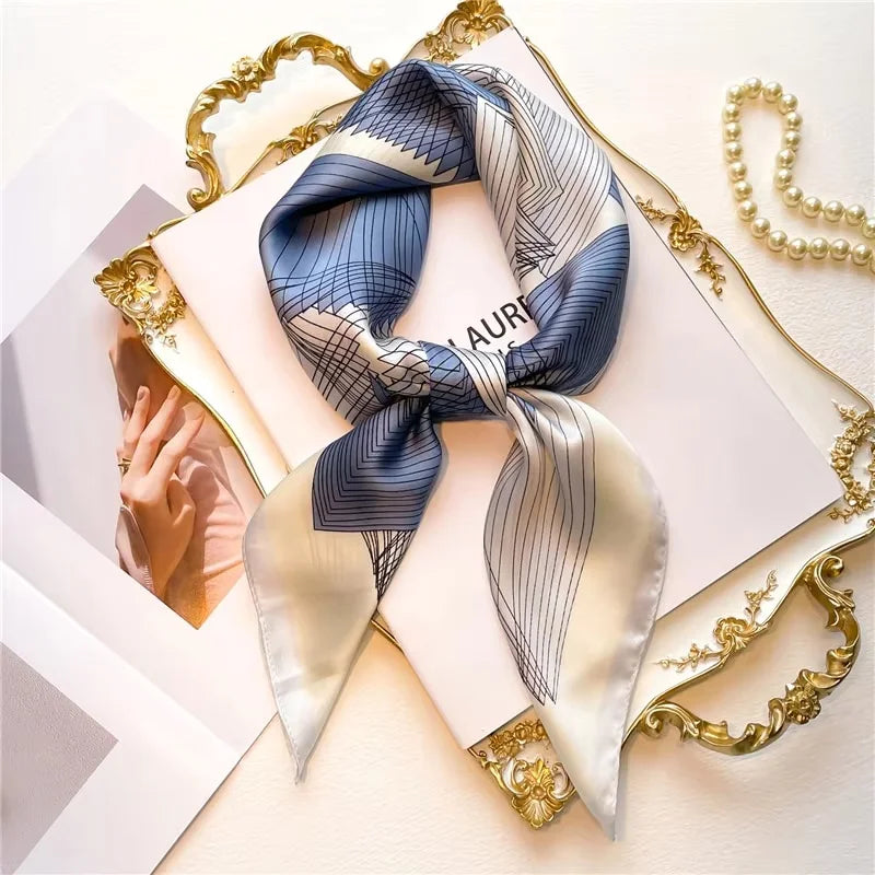 SIMPLEJEWEL 70cm Silk Square Scarf Women Satin Bandana Print Scarves Head Band Fashion Lady Hair Shawl Wrap Neckerchief Hijab