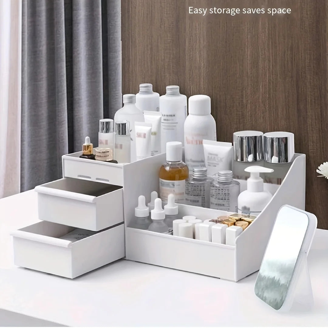 Makeup table with large capacity desktop storage, drawer rack, for versatile storage of skincare products and cosmetics