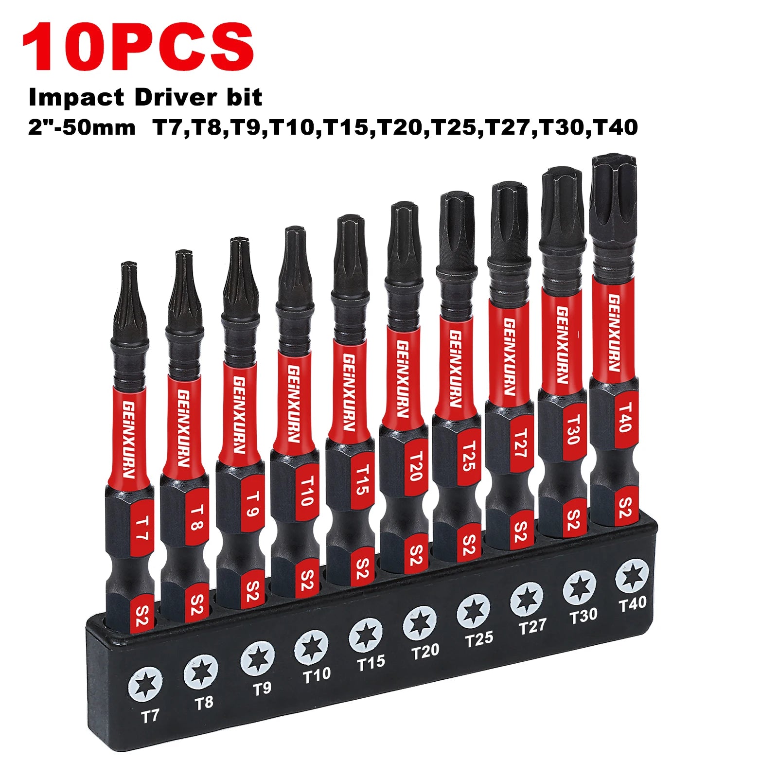 T7-T40 Torx Screwdriver Bit Set,Impact Tough Magnetic S2 Alloy Steel Star Bit with Base