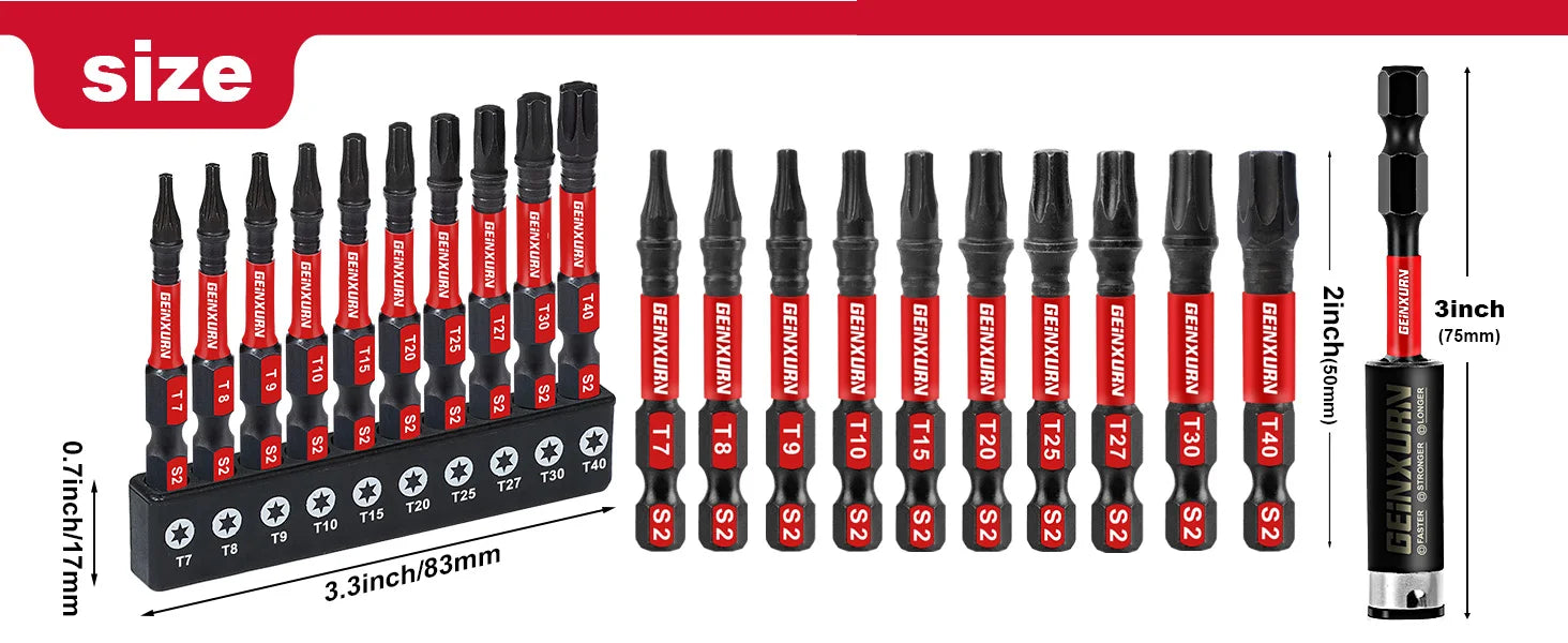 T7-T40 Torx Screwdriver Bit Set,Impact Tough Magnetic S2 Alloy Steel Star Bit with Base