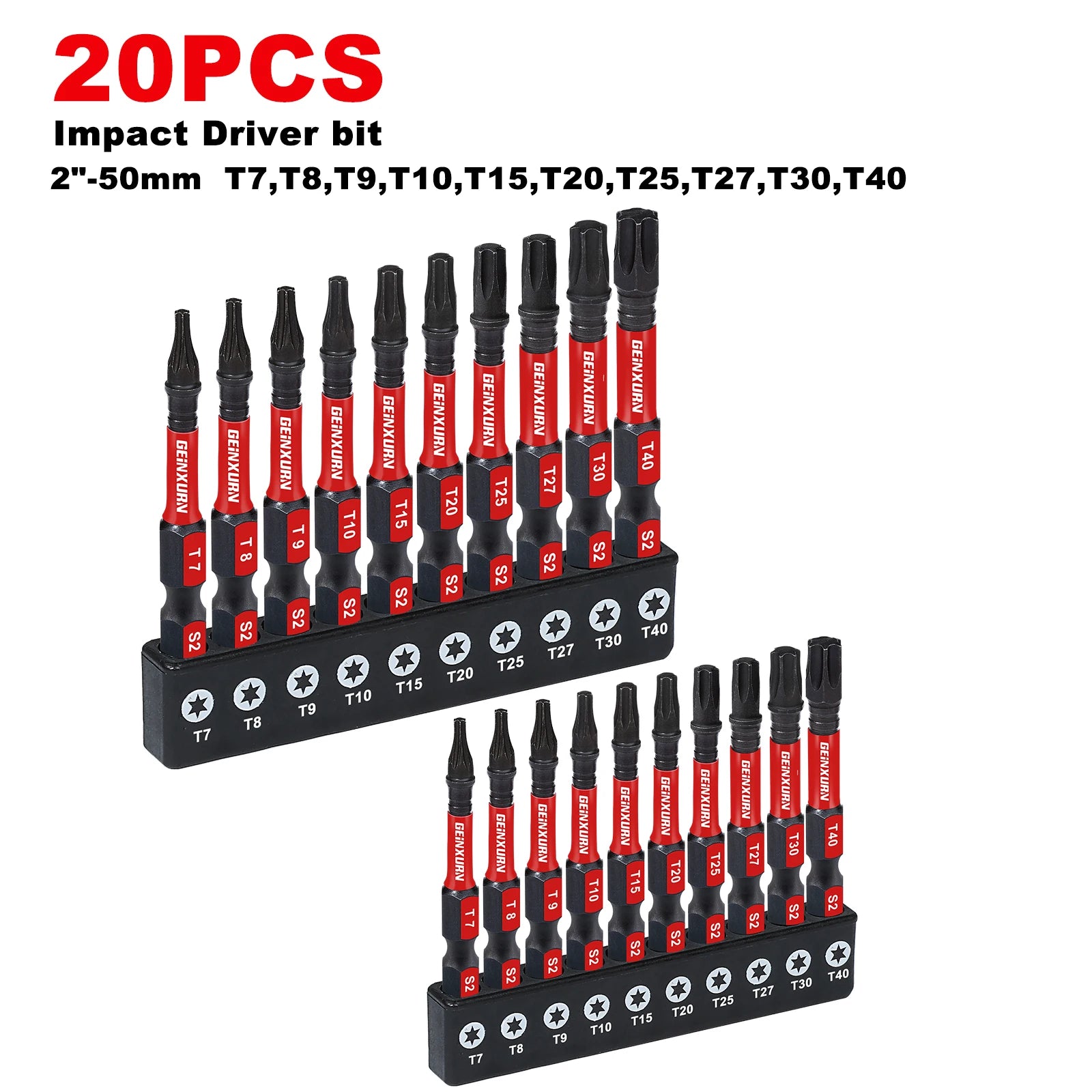 T7-T40 Torx Screwdriver Bit Set,Impact Tough Magnetic S2 Alloy Steel Star Bit with Base