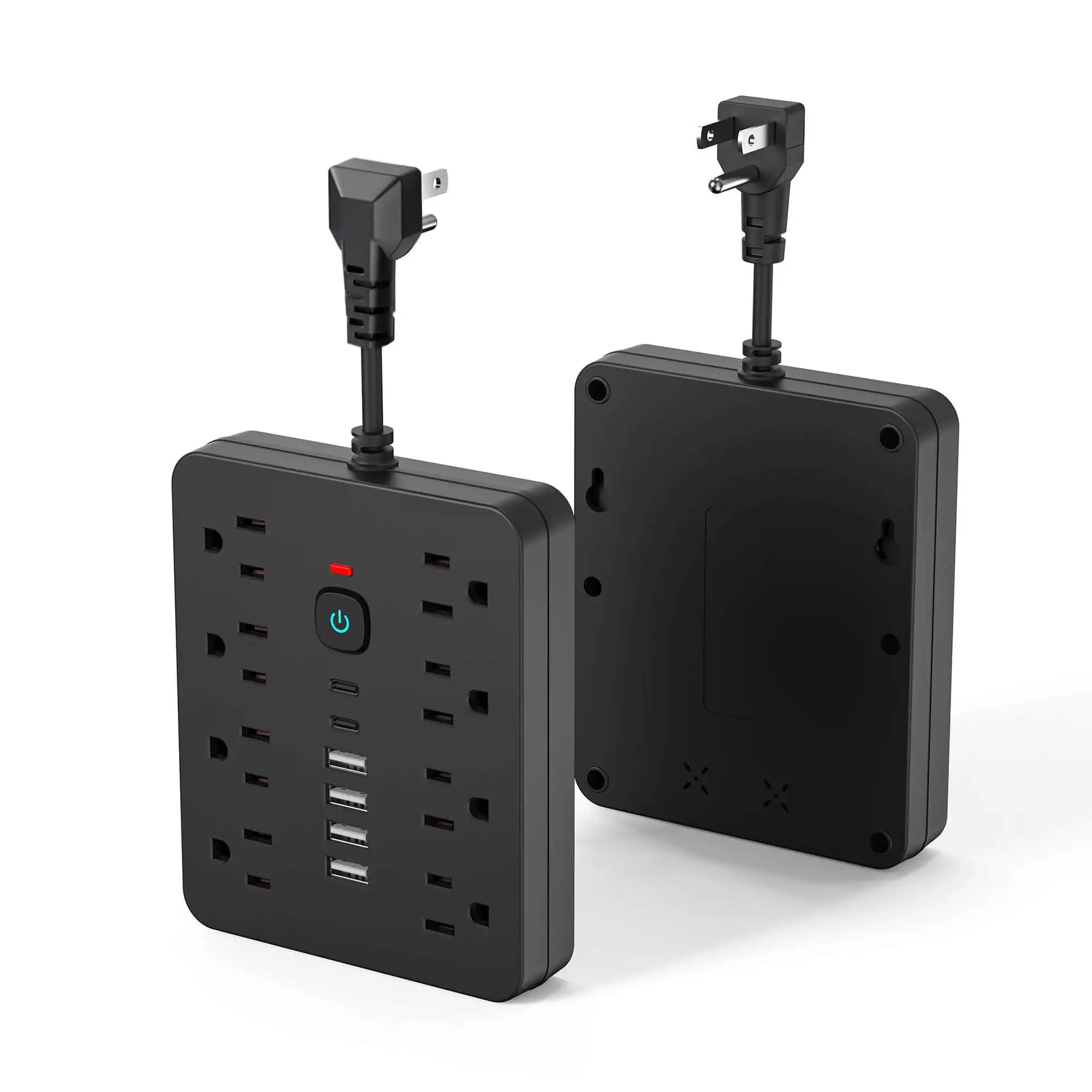 Power strip Surge protection and control switches. 8 AC power outlets and 6 USB ports (2 TYPE-C ports) in a short-cord design.