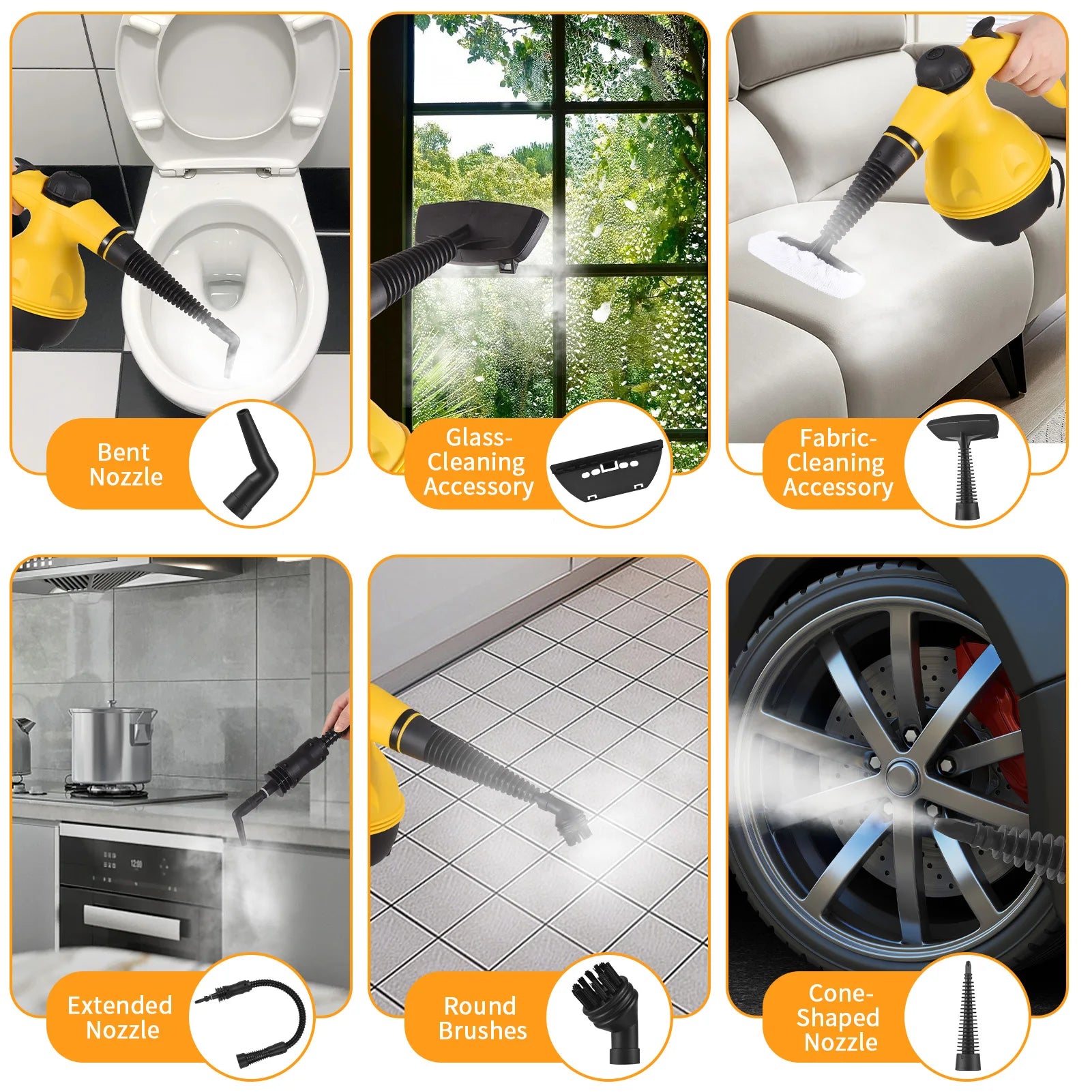 Romellar High-Pressure Handheld Steam Cleaner | Chemical-Free Deep Cleaning for Home, Car & Upholstery | Kills 99.99% Germs | Includes 14 Accessories