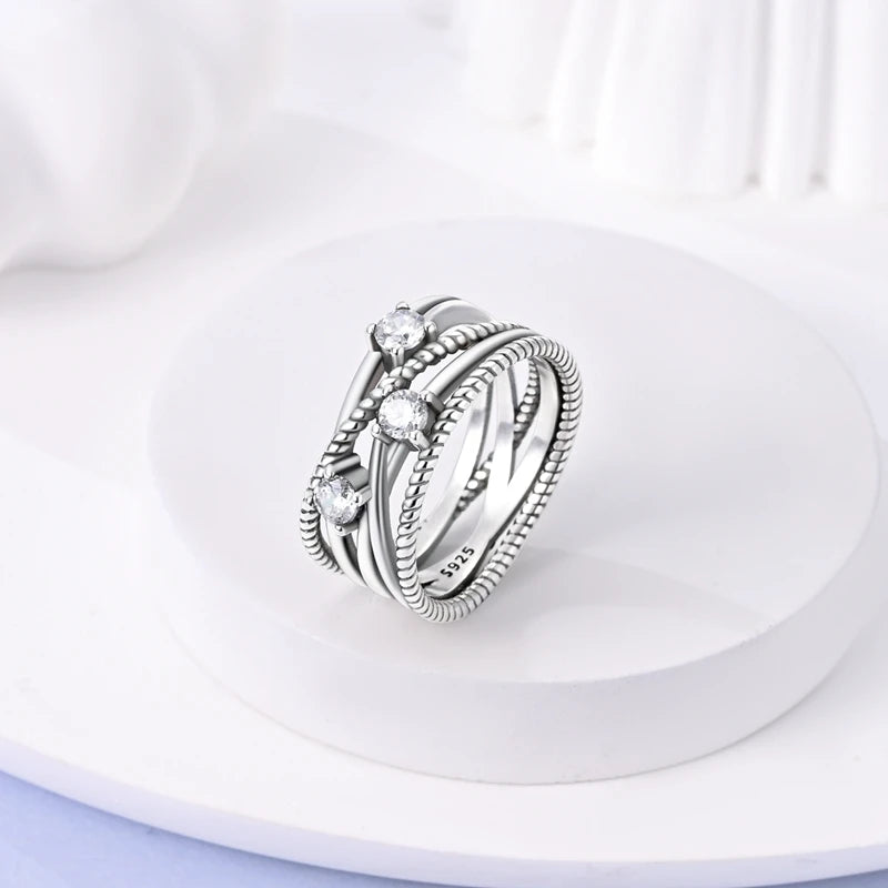 Rings For Women 925 Silver Sparkling Zircon Minimalist Geometric Star X Rings Romantic Wedding Engagement Valentine Jewelry Gift