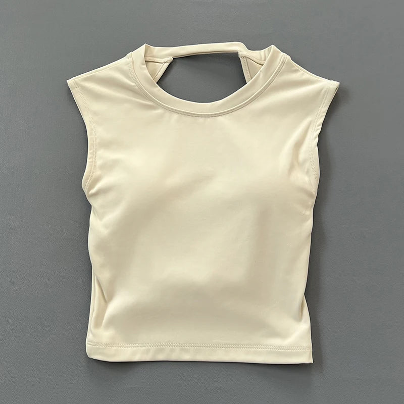 Sexy short backless fixed chest pad sports T-shirt vest women&