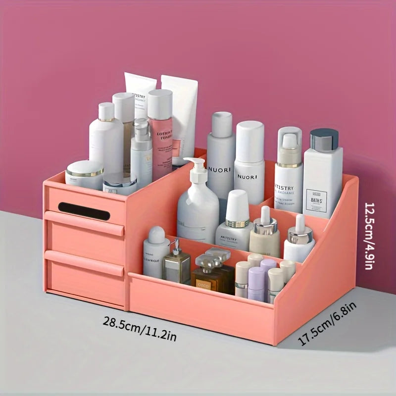 Makeup table with large capacity desktop storage, drawer rack, for versatile storage of skincare products and cosmetics