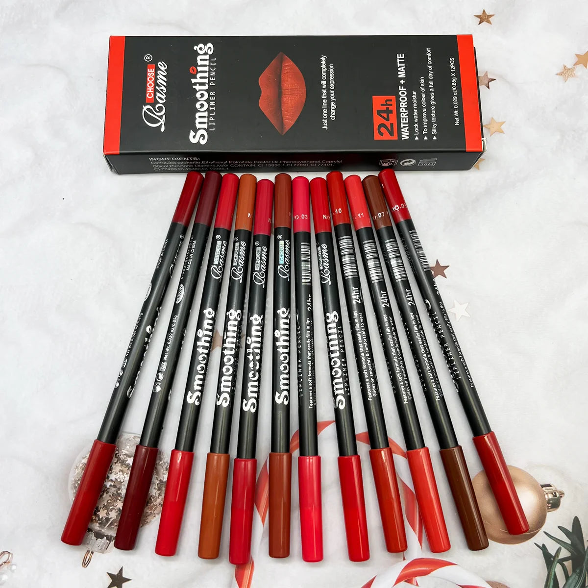 12 pcs Long-Lasting Lipstick Set with Professional Lip Liner Pencil and Matte Lip Gloss for Women Valentine&