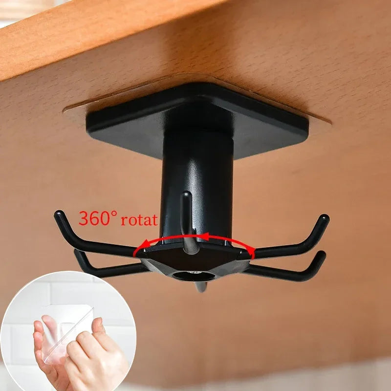 Kitchen Hooks Rotating Storage Rack Without Punching Wall-Mounted Kitchenware Supplies Gods Multifunctional Shelves