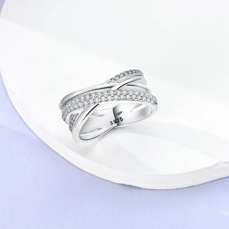 Rings For Women 925 Silver Sparkling Zircon Minimalist Geometric Star X Rings Romantic Wedding Engagement Valentine Jewelry Gift