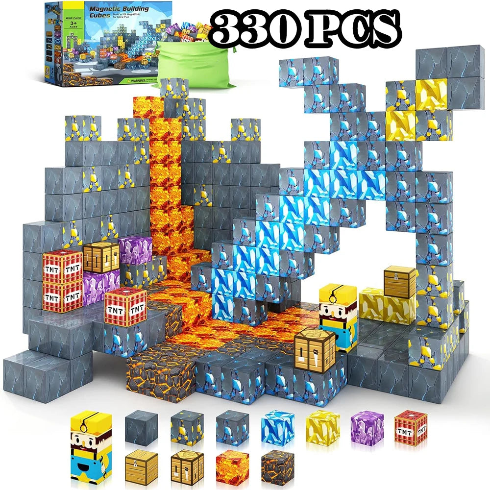 Magnetic Building Blocks Mine World Magnet Cube Set for Boy Girl Kid Age 3+ DIY Model Children Stem Montessori Sensory Toys Gift