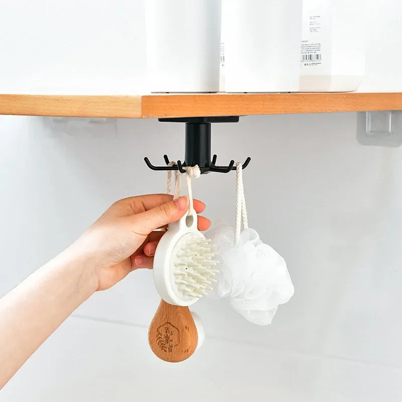 Kitchen Hooks Rotating Storage Rack Without Punching Wall-Mounted Kitchenware Supplies Gods Multifunctional Shelves