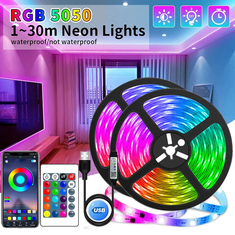 RGB LED Strip Lights with APP Control – USB Powered 5050 Light Tape