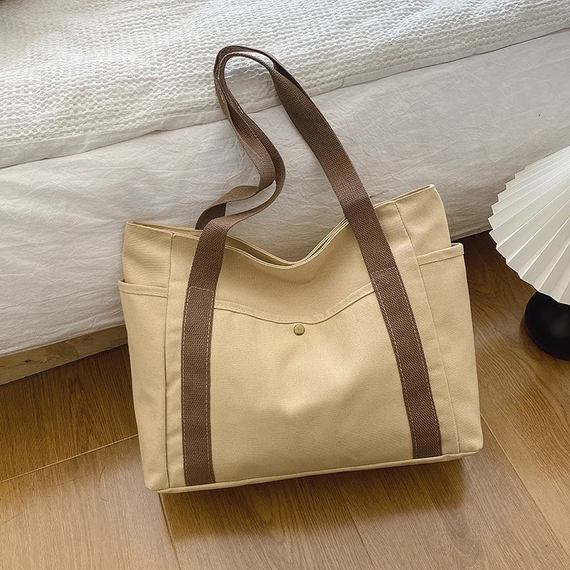 Large Capacity Canvas Tote Bags for Work Commuting Carrying Bag College Style Student Outfit Book Shoulder Bag Bolsos Para Mujer
