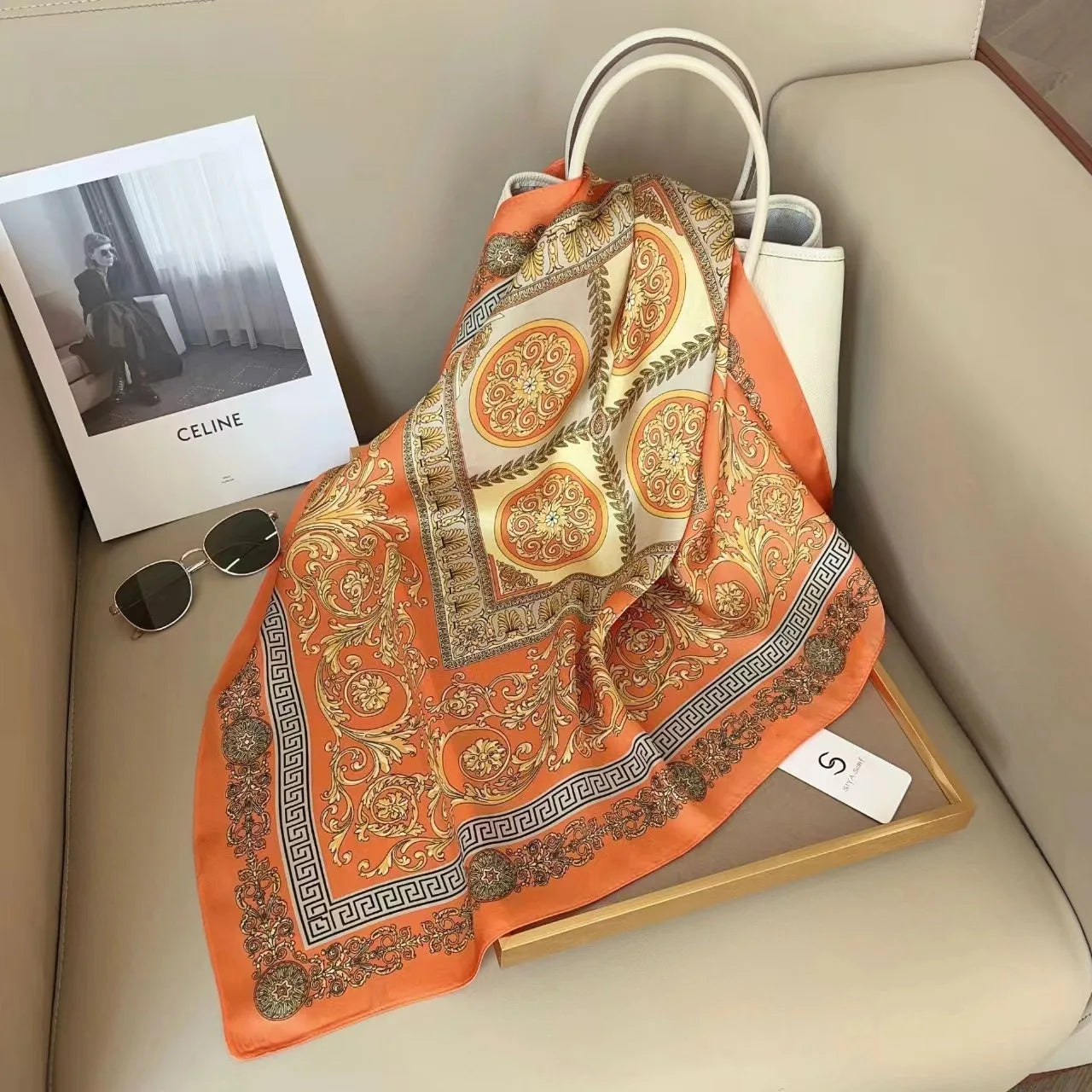 SIMPLEJEWEL 70cm Silk Square Scarf Women Satin Bandana Print Scarves Head Band Fashion Lady Hair Shawl Wrap Neckerchief Hijab