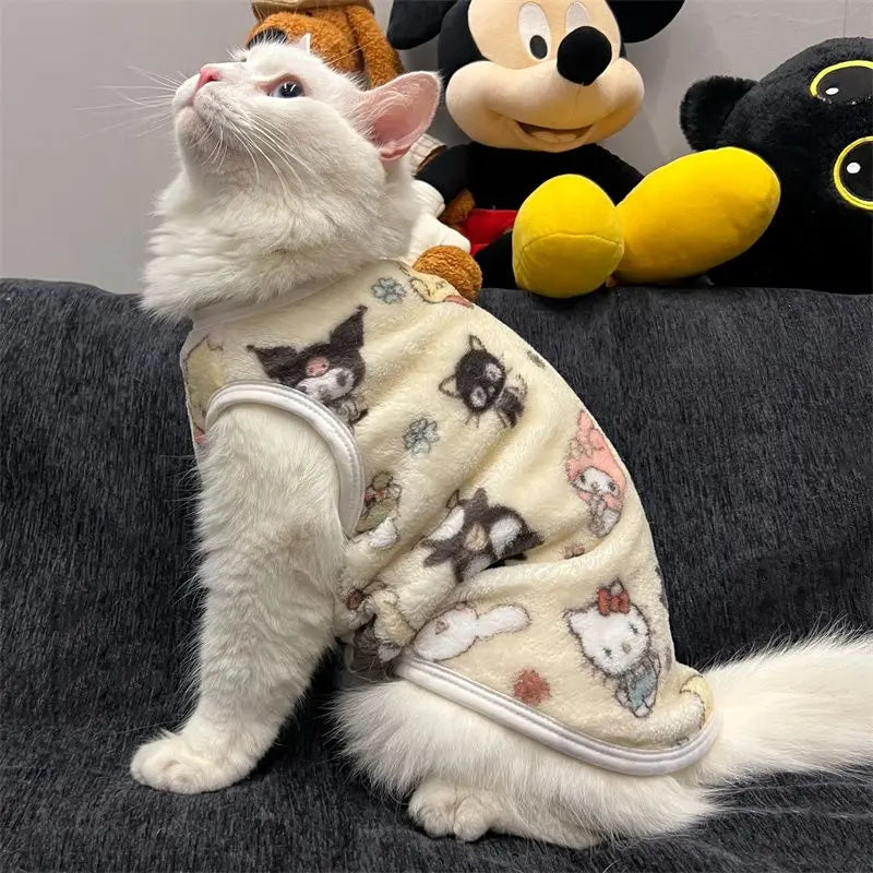 Kawaii Sanrio Flannel Pet Vest – Hello Kitty Cat & Small Dog Outfit