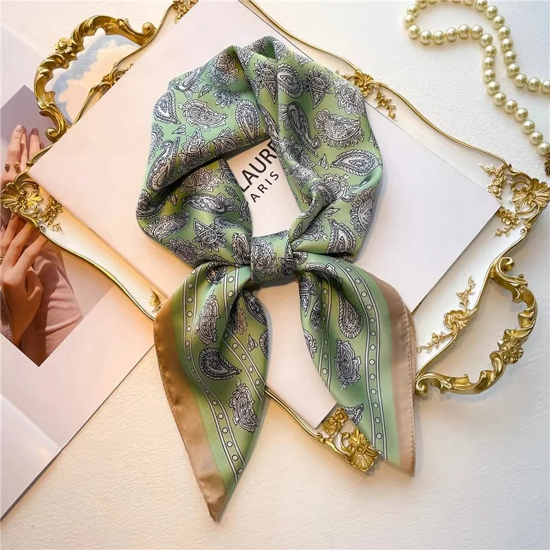 SIMPLEJEWEL 70cm Silk Square Scarf Women Satin Bandana Print Scarves Head Band Fashion Lady Hair Shawl Wrap Neckerchief Hijab