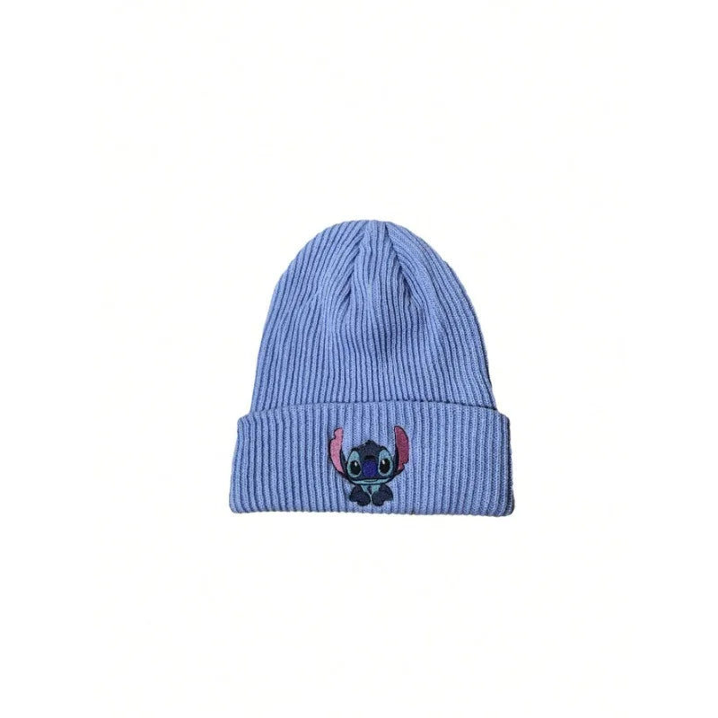 Stitch Knit Hat Cartoon Embroidered Benie Cap Cute Unisex Warm Stretchy Hats Christmas Gift for Adult Kids Outdoor Thermal Caps