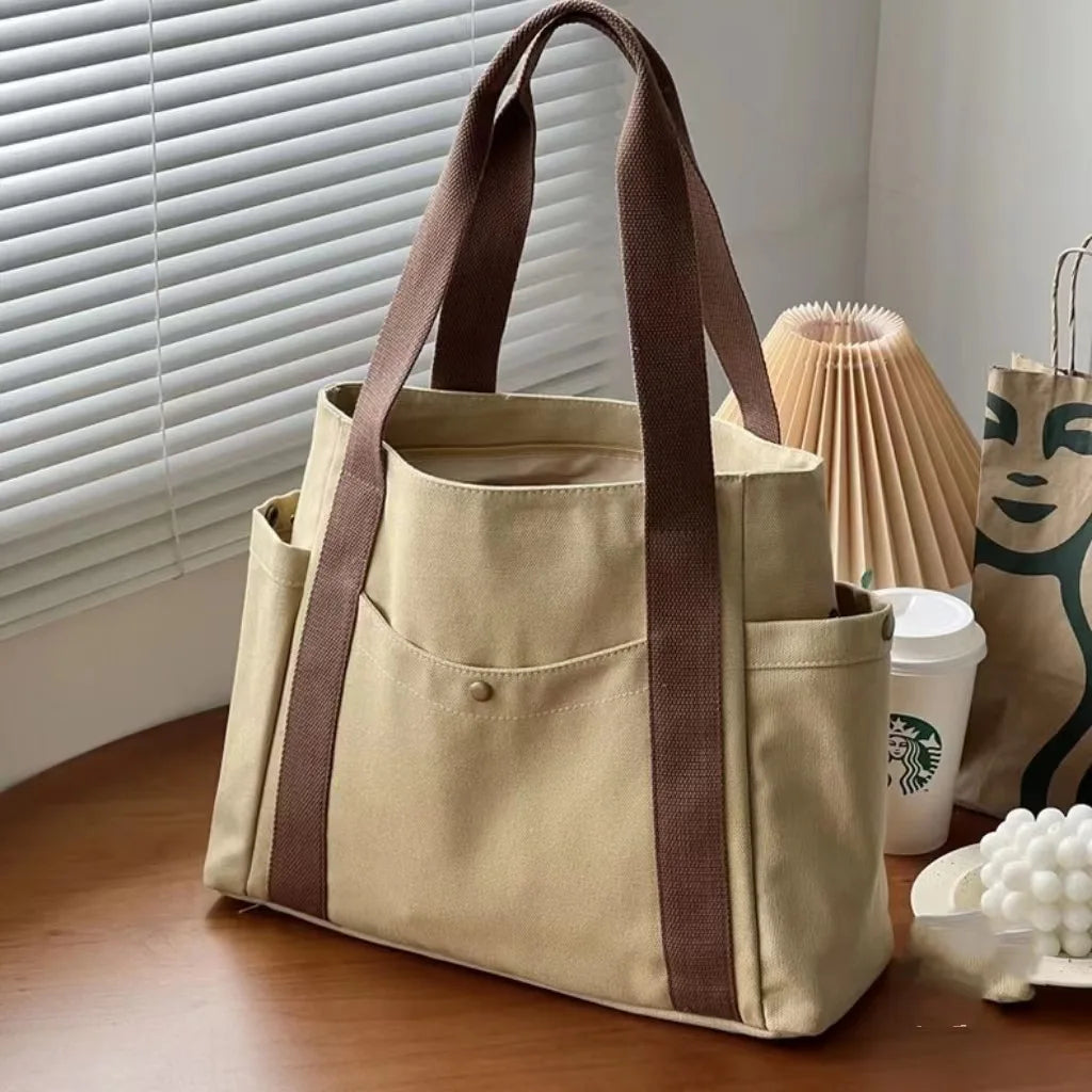 Large Capacity Canvas Tote Bags for Work Commuting Carrying Bag College Style Student Outfit Book Shoulder Bag Bolsos Para Mujer