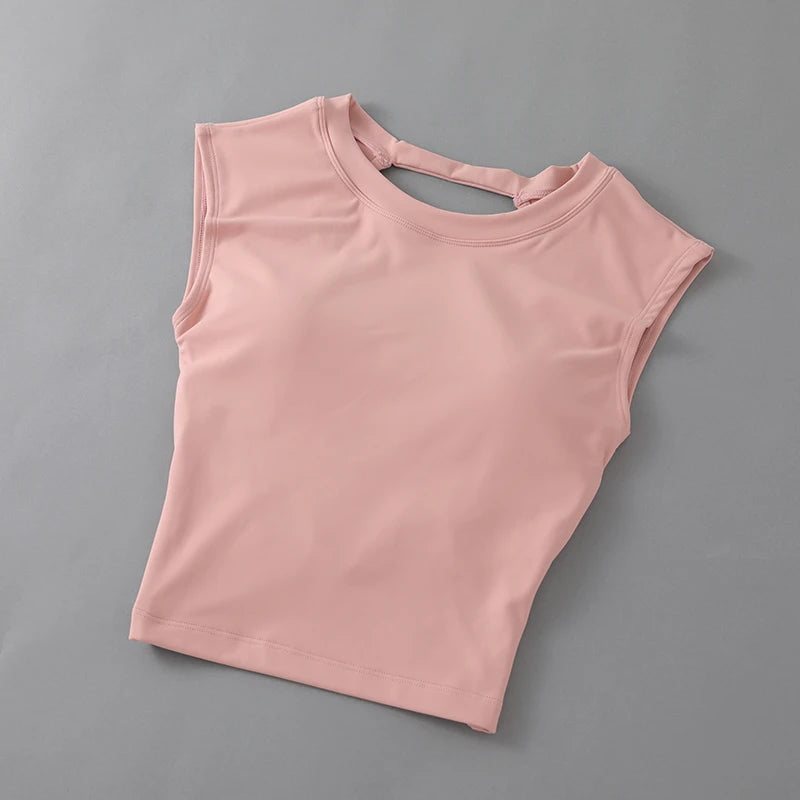 Sexy short backless fixed chest pad sports T-shirt vest women&