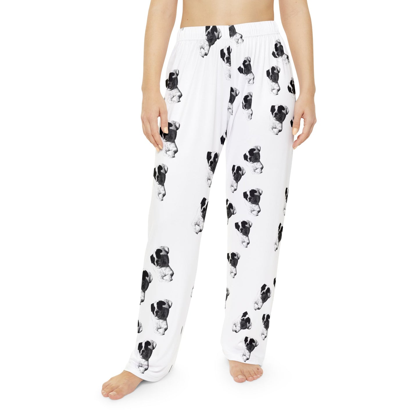 Puppy Print Pajama Pants — Women's Cozy Black & White Sleepwear