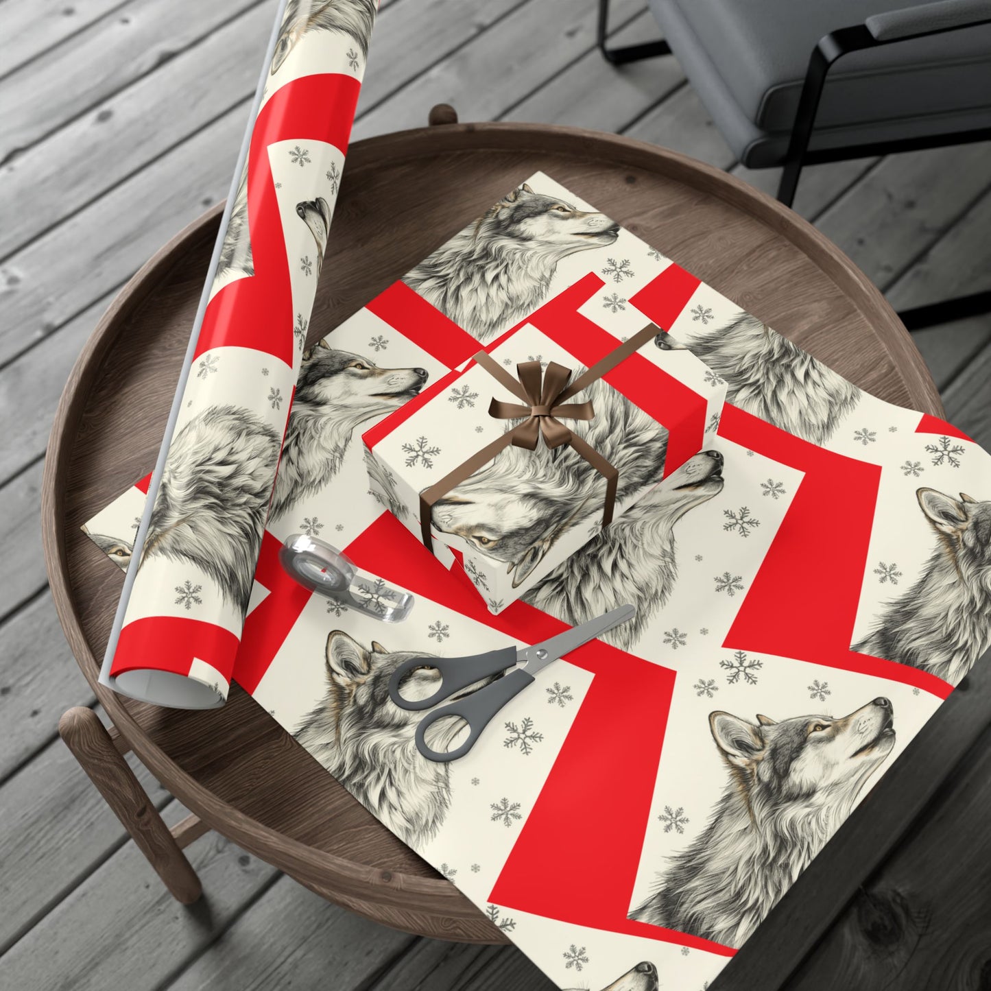 Gift Wrap Paper — Cozy Red & Cream Reindeer Pattern (Holiday Wrapping)