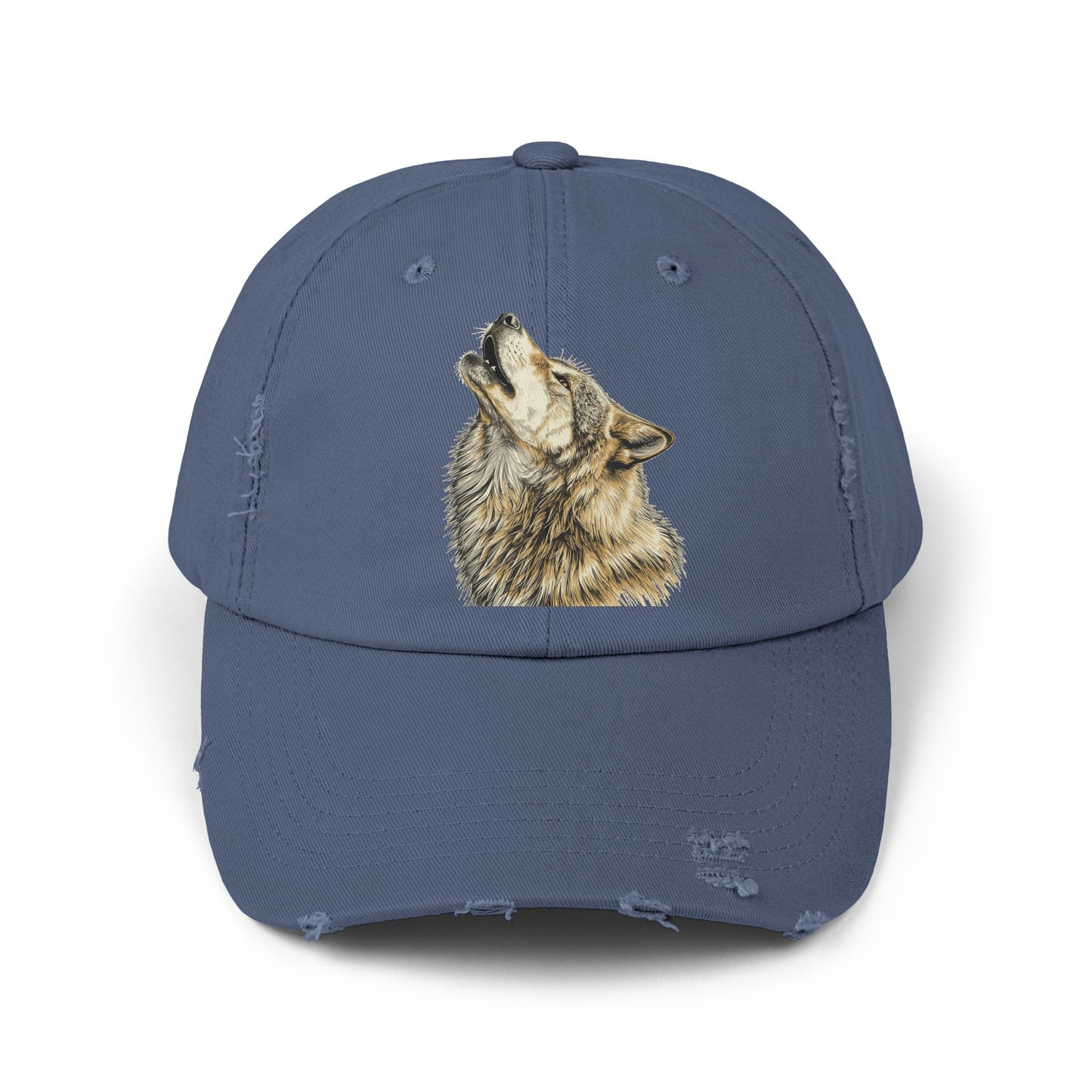 Howling Wolf Distressed Cap — Rustic Animal Dad Hat