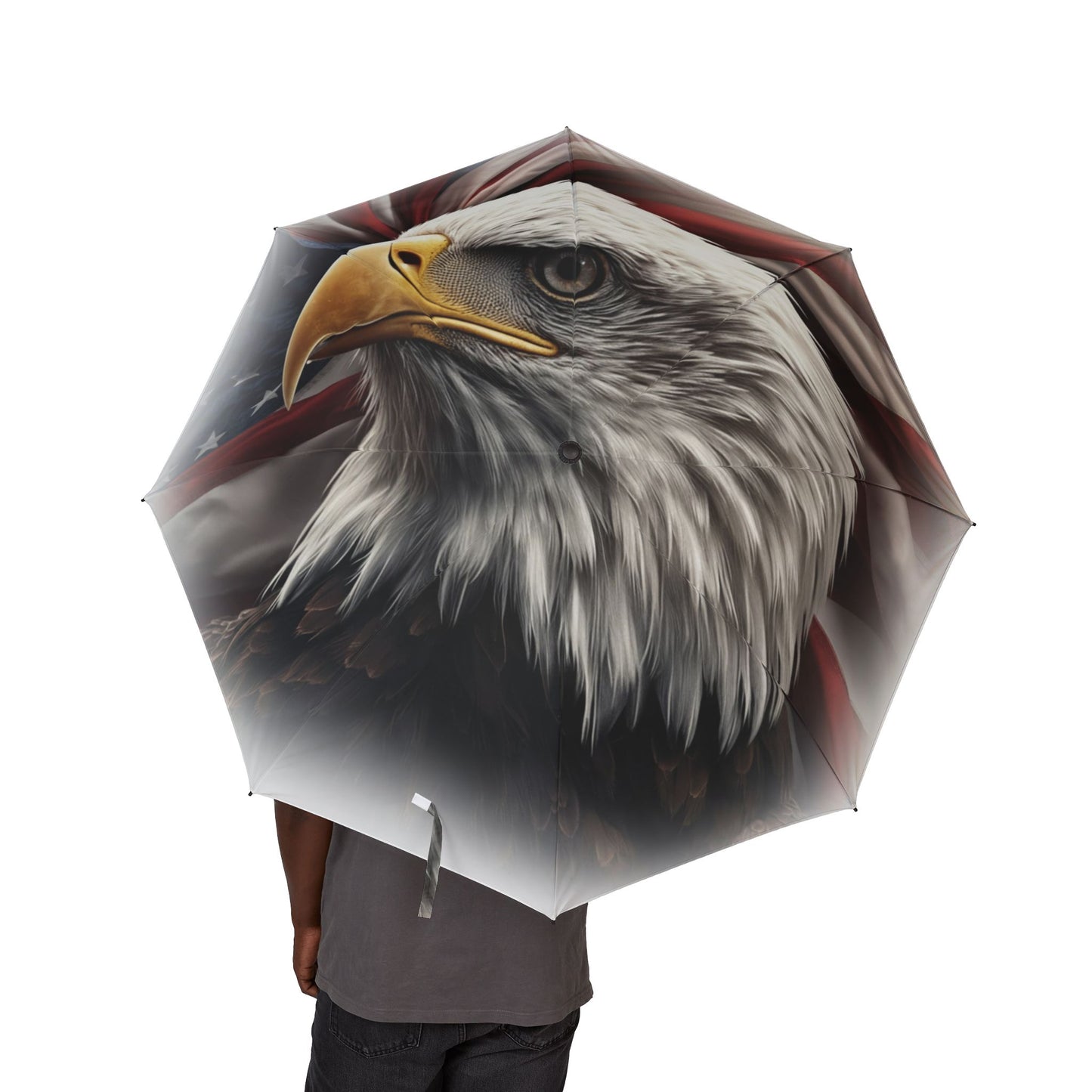 Semi-Automatic Foldable Umbrella — Painterly Eagle Flag Design