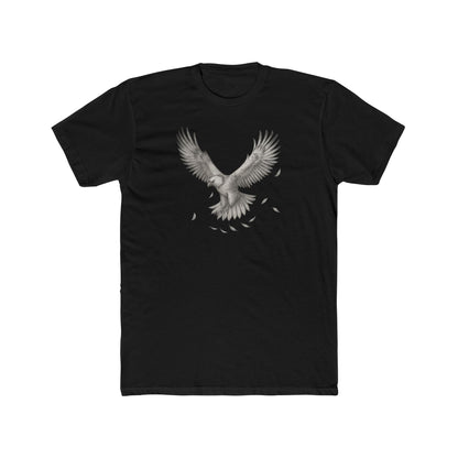 Black t-shirt with a white eagle design on a white background