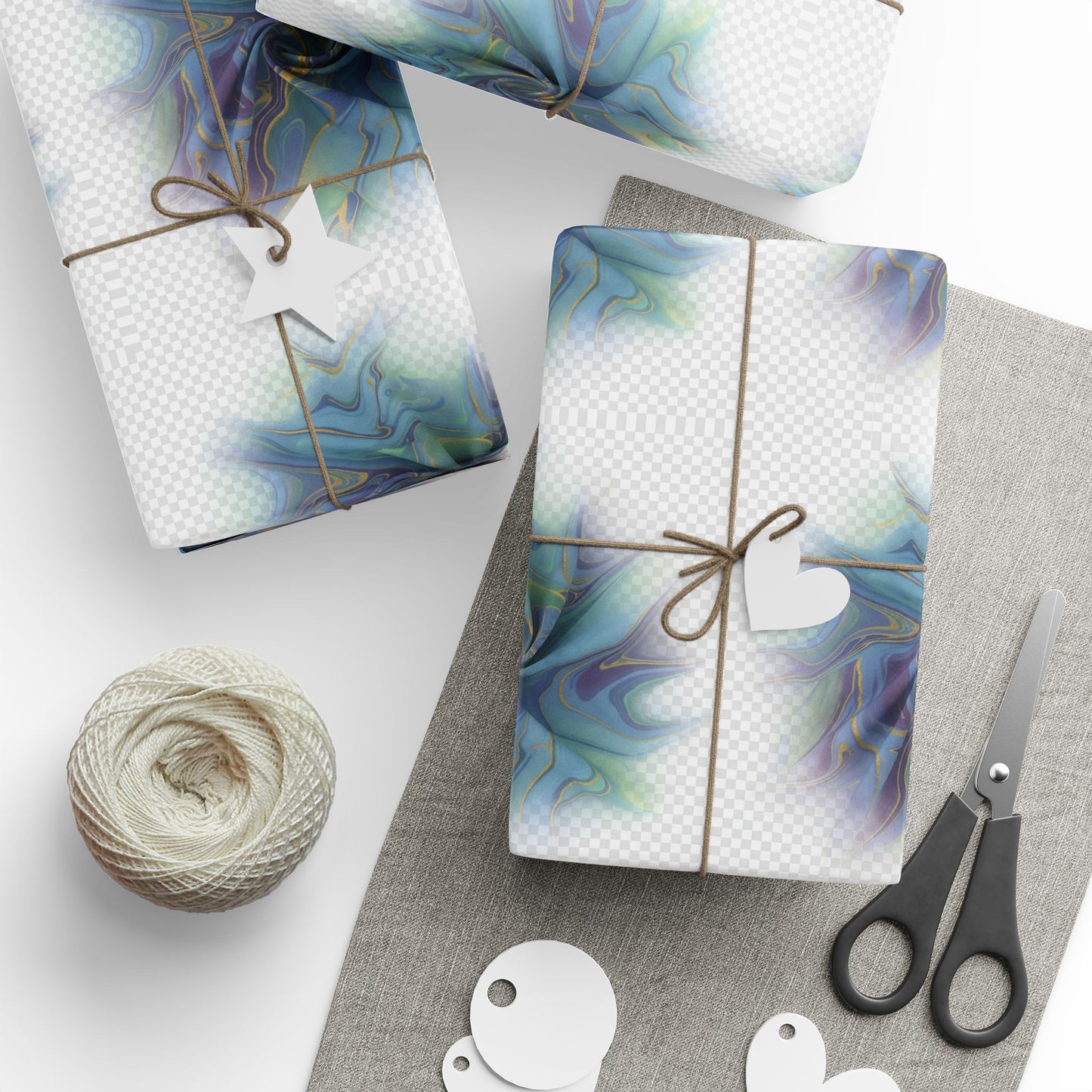 Wrapping Paper Roll — Iridescent Marble Swirl Pattern