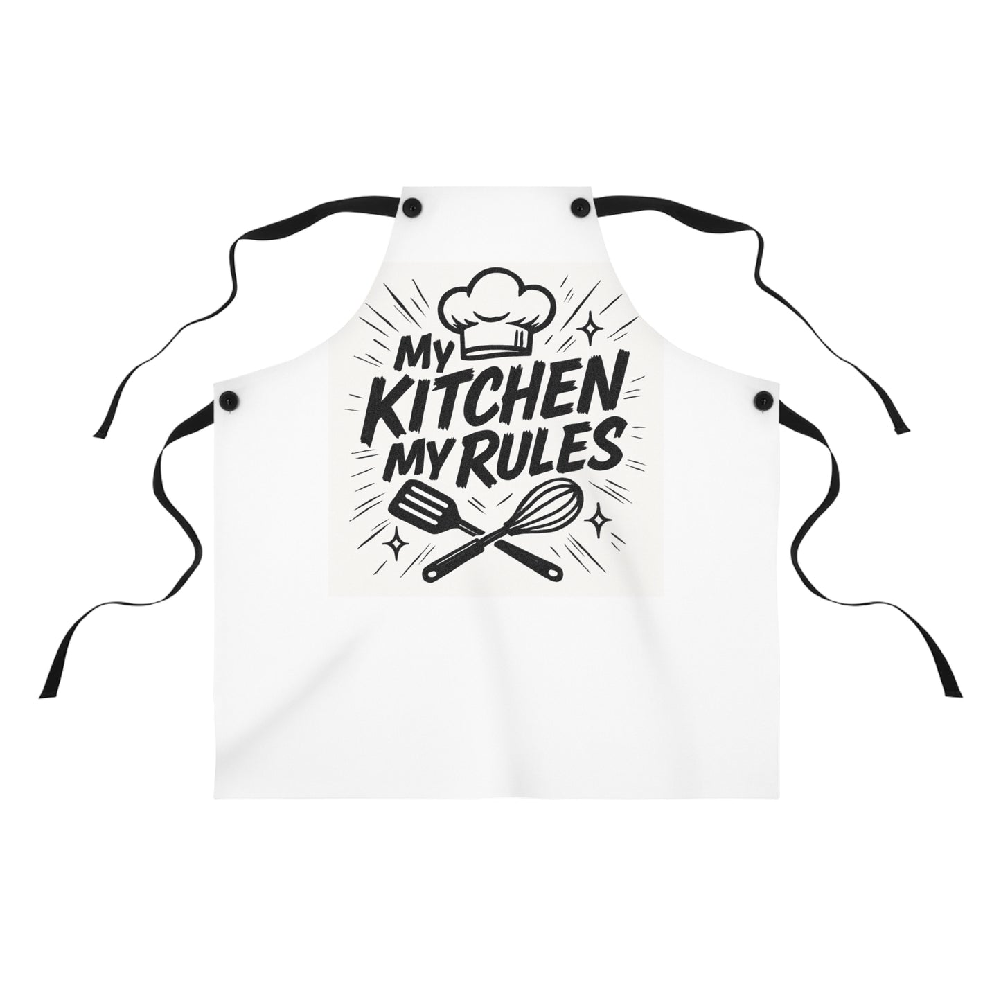 My Kitchen My Rules Apron — Chef Hat & Utensils Black & White Cooking Apron