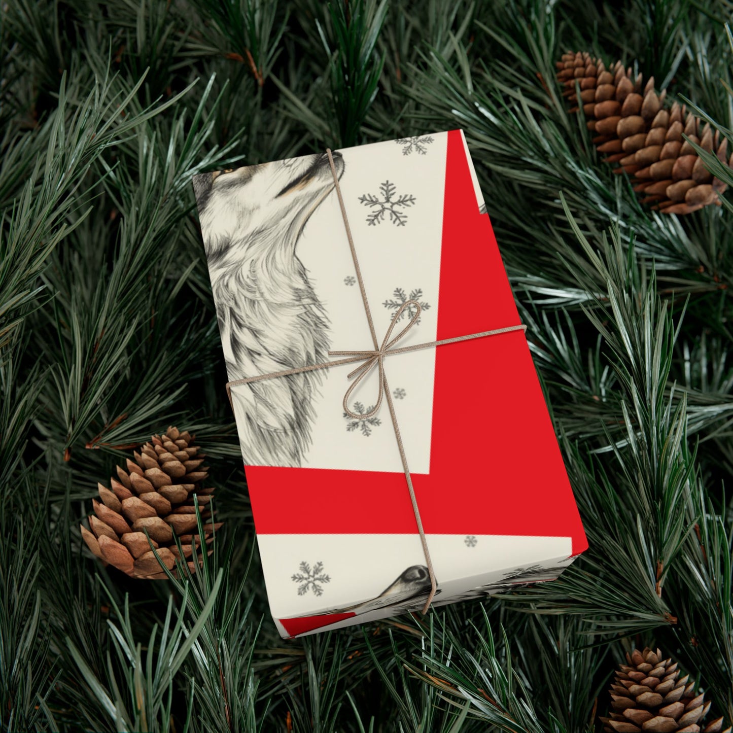 Gift Wrap Paper — Cozy Red & Cream Reindeer Pattern (Holiday Wrapping)