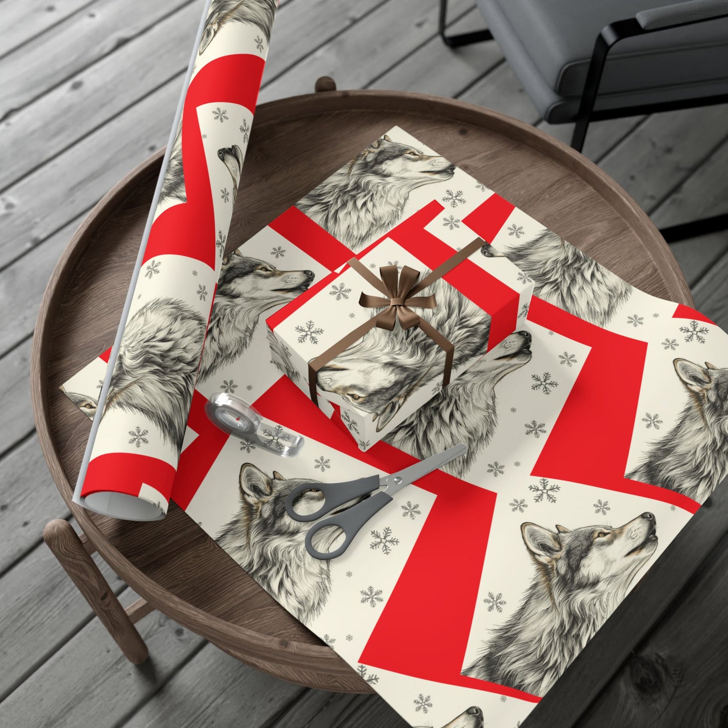 Gift Wrap Paper — Cozy Red & Cream Reindeer Pattern (Holiday Wrapping)