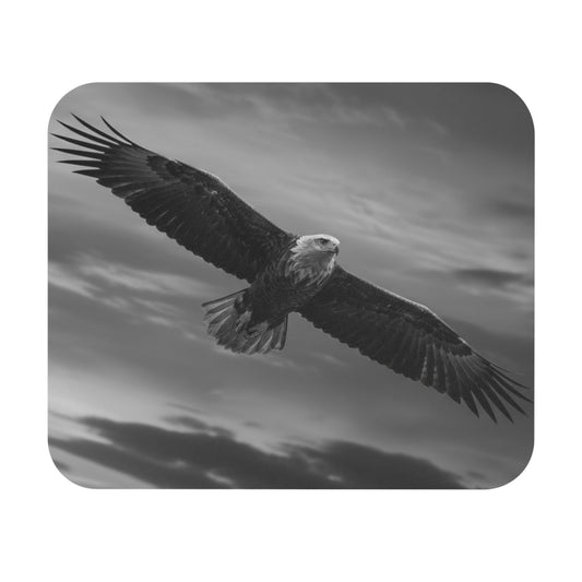 Eagle in Flight Rectangular Mouse Pad — Monochrome Soaring Wildlife Desk Mat