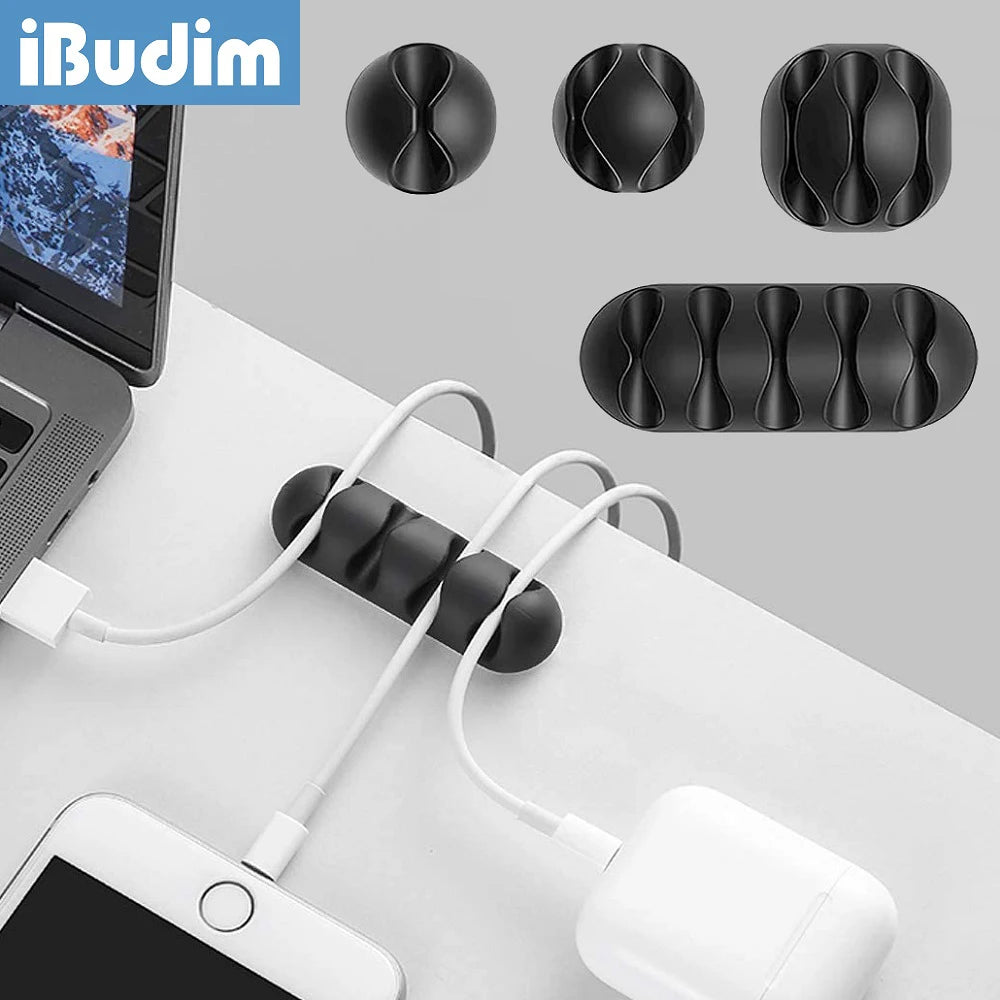 iBudim Cable Organizer Silicone Cable Winder for Desktop Wall Cable Management Clips for Computer Wire Mouse Keyboard Headphone